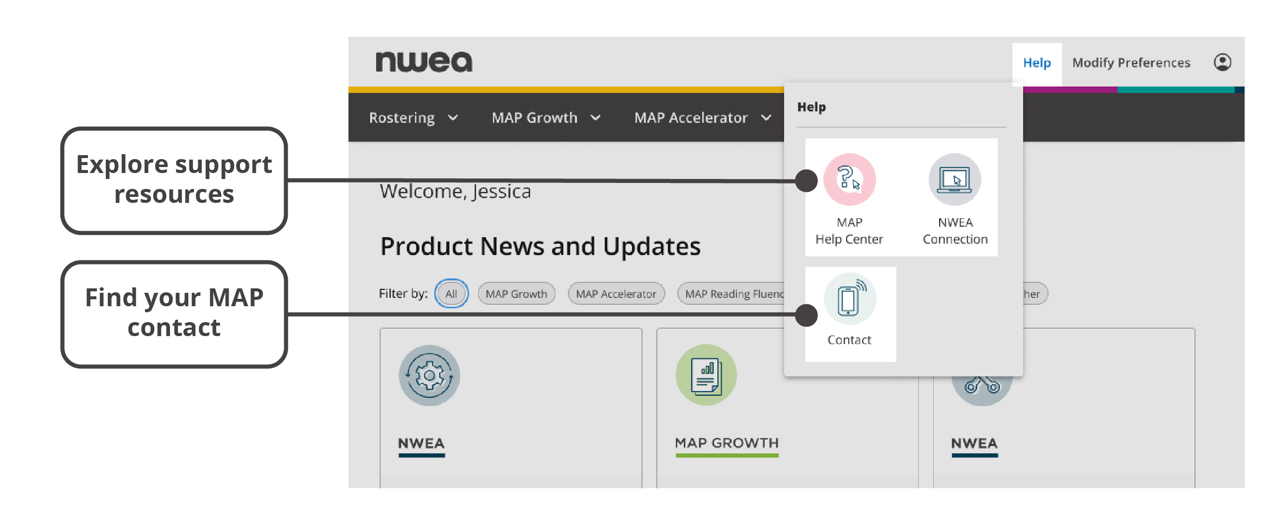 You’ll be able to explore support resources and find your MAP contact.